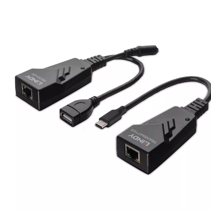 Lindy 100m USB 2.0 Typ C Cat.6 Extender, Netzwerk-Sender & -Empfänger, 100 m, 480 Mbit/s, Cat5e, Cat6, CH317Q, CH9317, RTL8211E, Schwarz