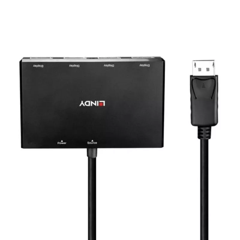 Lindy 4 Port Display Port 1.2 MST Hub, DisplayPort, DisplayPort, 1920 x 1080 (HD 1080), 3840 x 2160, Schwarz, Acrylnitril-Butadien-Styrol (ABS), CE, UKCA, FCC, RoHS & REACH