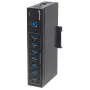 Manhattan USB-A 7-Port Hub Industrial, 7x USB-A Ports, 5 Gbps (USB 3.2 Gen1 aka USB 3.0), 20 kV ESD-Schutz, A/C, Bus- und Klemmleisten-Stromversorgungsoptionen, DIN-Schiene, wandmontierbar, Metallgehäuse, Schraubverriegelung