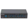 Manhattan USB-A 7-Port Hub Industrial, 7x USB-A Ports, 5 Gbps (USB 3.2 Gen1 aka USB 3.0), 20 kV ESD-Schutz, A/C, Bus- und Klemmleisten-Stromversorgungsoptionen, DIN-Schiene, wandmontierbar, Metallgehäuse, Schraubverriegelung
