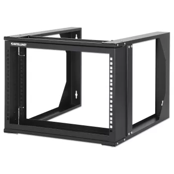 Intellinet 19 Zoll Wandmontage Open Frame Netzwerk-Rack, 6 HE, frontklappbarer Schwenkrahmen Flachverpackung, 2-Pfosten, 45 cm Tiefe, Schwarz RAL 9004