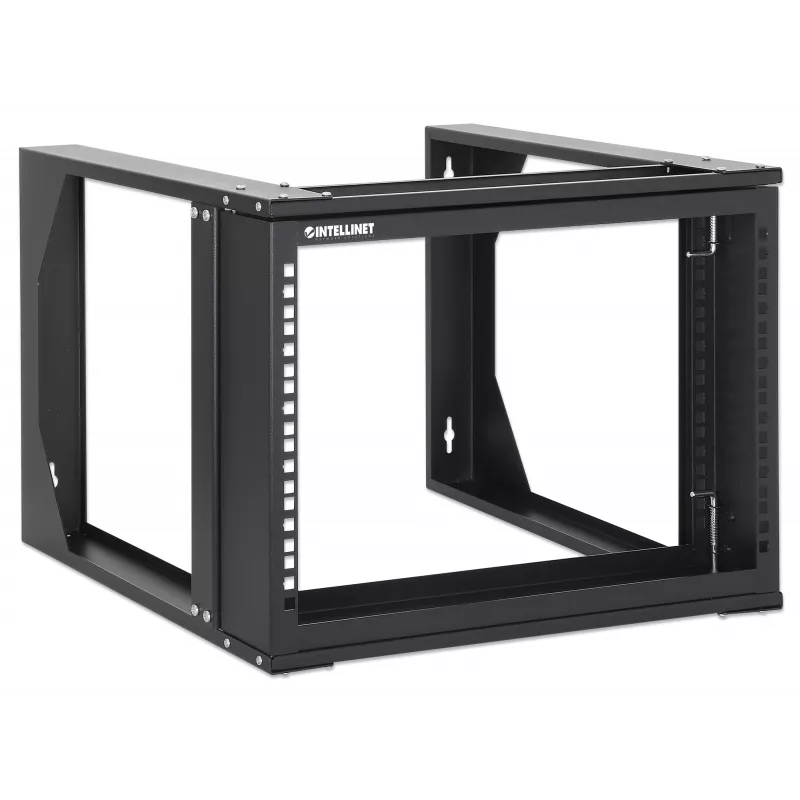 Intellinet 19 Zoll Wandmontage Open Frame Netzwerk-Rack, 6 HE, frontklappbarer Schwenkrahmen Flachverpackung, 2-Pfosten, 45 cm Tiefe, Schwarz RAL 9004