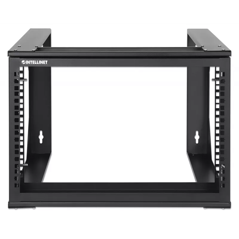 Intellinet 19 Zoll Wandmontage Open Frame Netzwerk-Rack, 6 HE, frontklappbarer Schwenkrahmen Flachverpackung, 2-Pfosten, 45 cm Tiefe, Schwarz RAL 9004