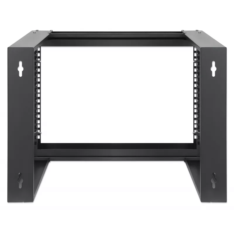 Intellinet 19 Zoll Wandmontage Open Frame Netzwerk-Rack, 6 HE, frontklappbarer Schwenkrahmen Flachverpackung, 2-Pfosten, 45 cm Tiefe, Schwarz RAL 9004