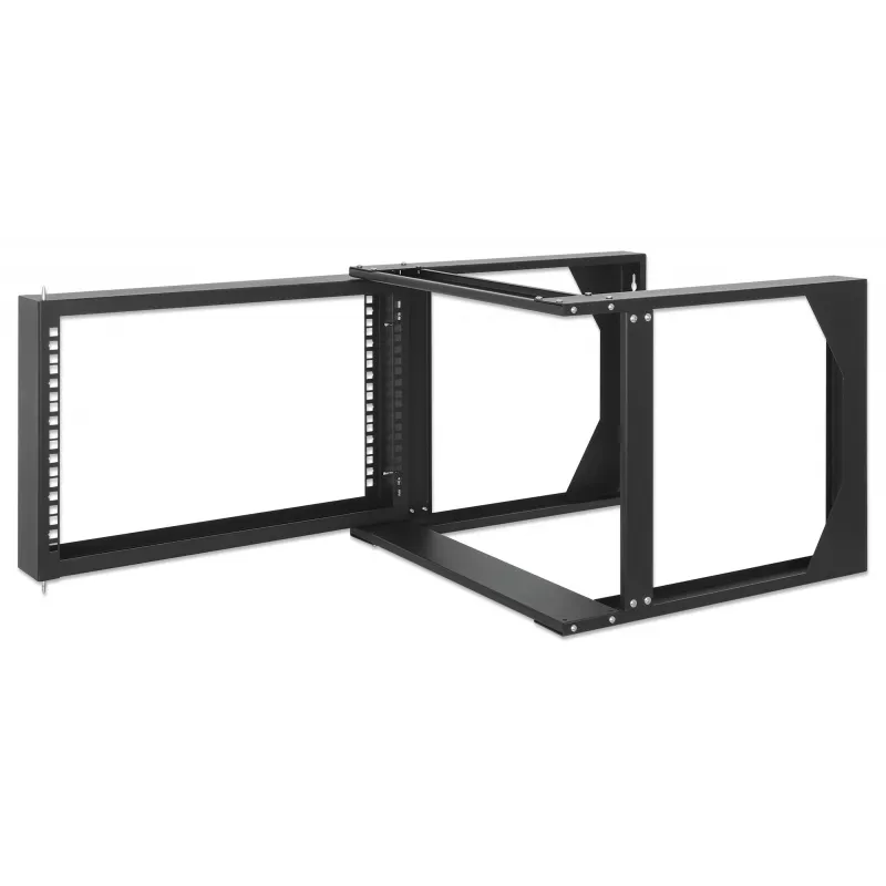 Intellinet 19 Zoll Wandmontage Open Frame Netzwerk-Rack, 6 HE, frontklappbarer Schwenkrahmen Flachverpackung, 2-Pfosten, 45 cm Tiefe, Schwarz RAL 9004