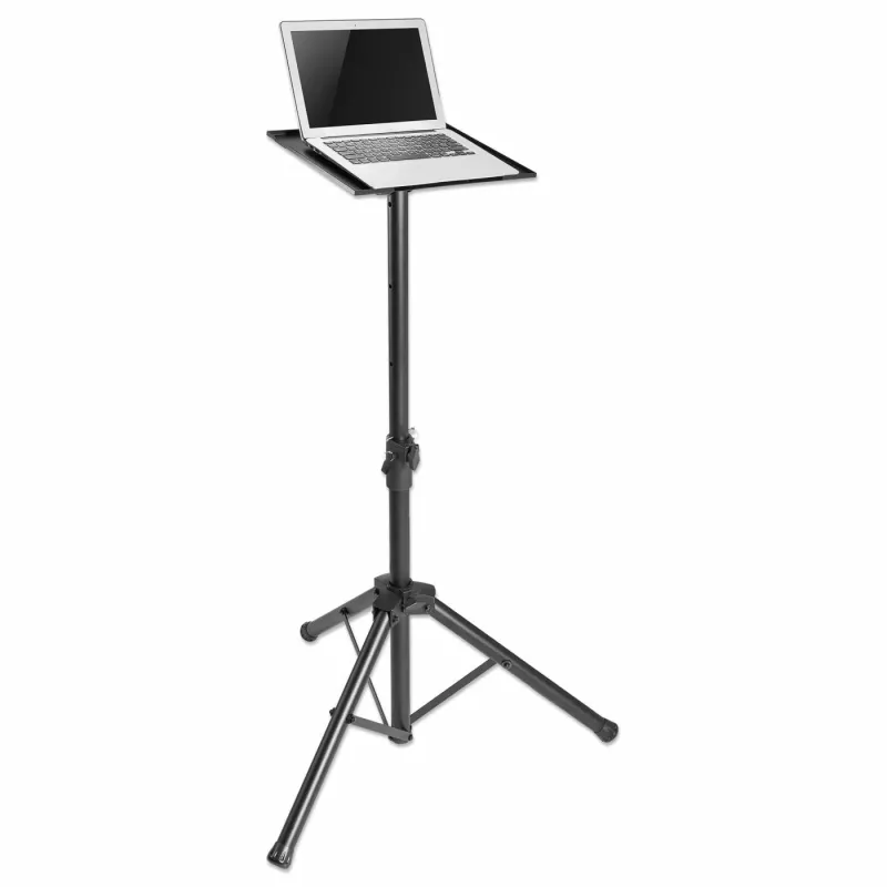 Manhattan Stativ-Bodenständer für TV/Monitor/Projektor/Laptop, Für Bildschirme: 13 Zoll bis 32 Zoll, VESA-Kompatibilität: 75x75 und 100x100 mm – prüfen Sie die Abmessungen der vier Befestigungslöcher auf der Rückseite des Bildschirms, um sicherzustellen, dass sie passen, Max. 15 kg, Höhenverstellbar, Schwarz, Halterung