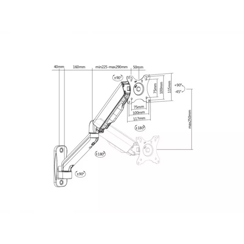 Equip 17 Zoll–32 Zoll Einzelmonitor-Wandhalterung, Armlänge: 564 mm