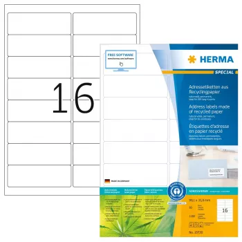 Selbstklebende Druckeretiketten HERMA 10730 Weiß 9,91x3,38 cm 1280 Etiketten