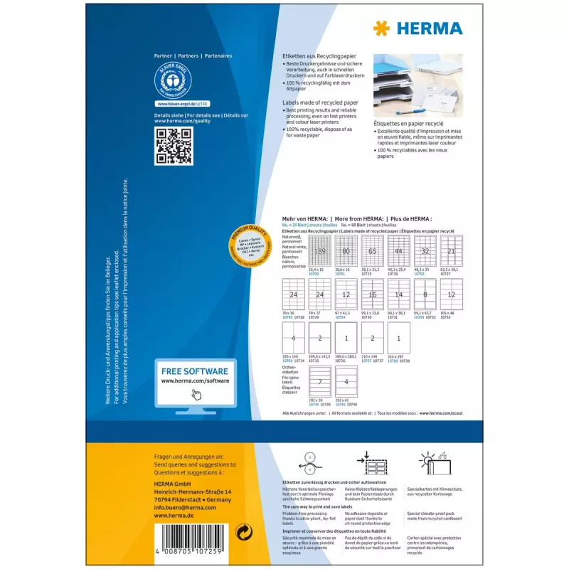 Selbstklebendes Druckeretikett HERMA 10725 Weiß 3,81x2,12 cm 5200 Etiketten