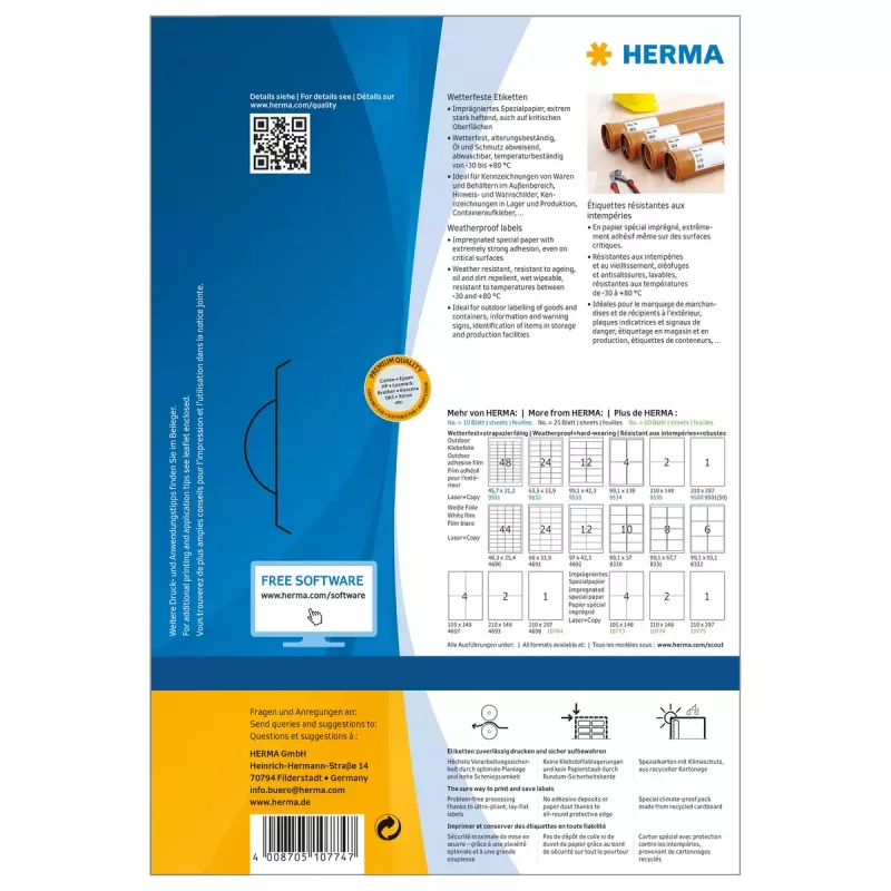 Selbstklebendes Druckeretikett HERMA 10774 Weiß 21x14,8 cm 160 Etiketten