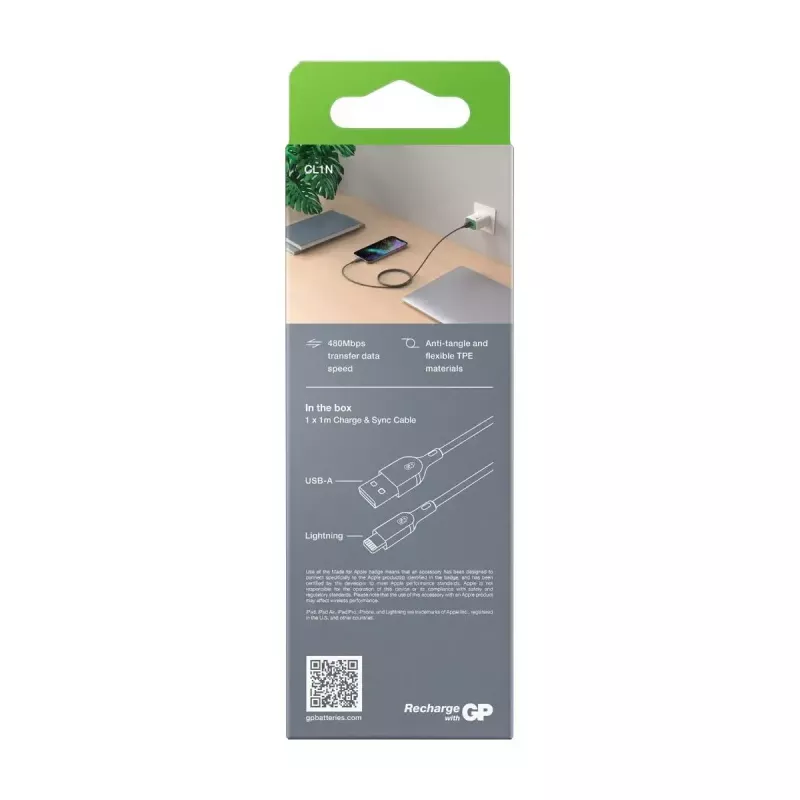 Kabel GP Batteries CL1N 1m Lightning auf USB A 12W 2,4A
