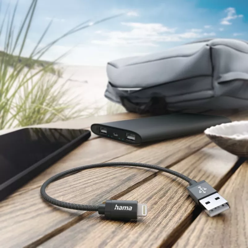 Hama Ladekabel, USB-A - Lightning, 0,2 m, Nylon, schwarz