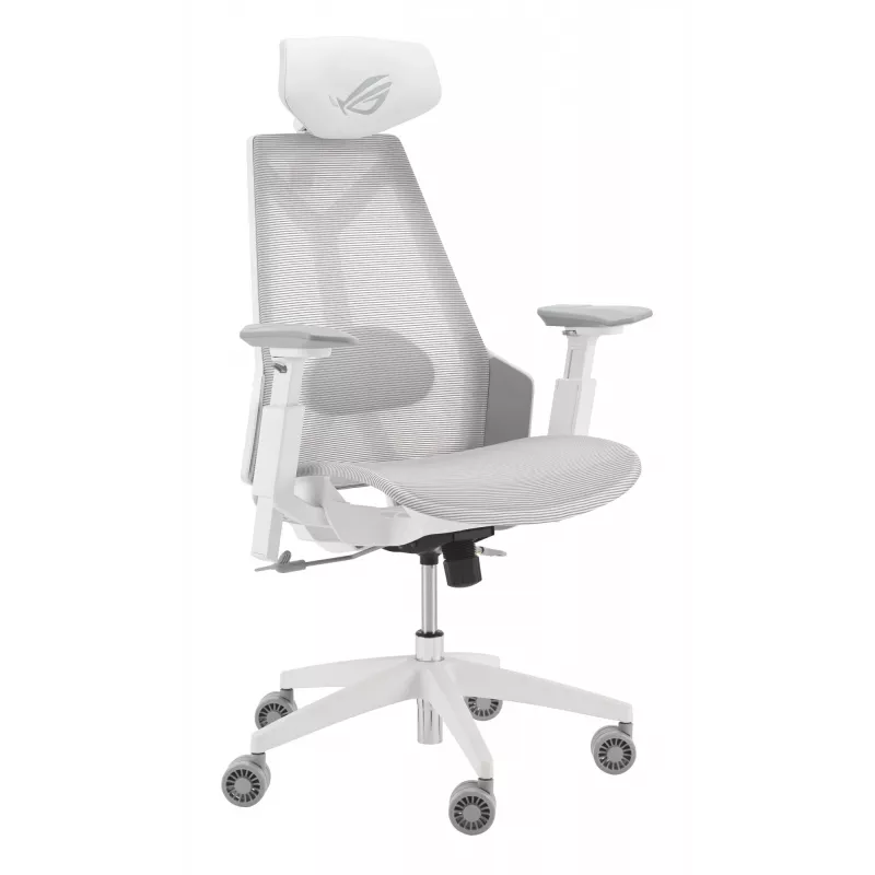 PC-Gaming-Stuhl Asus ROG Destrier Ergo Core White — Mesh-Sitzfläche, maximale Belastung 136 kg, Breite 720 mm, Tiefe 840 mm, Höhe 129–137,5 cm