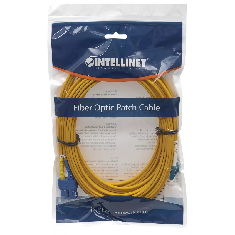 Intellinet Glasfaser-Patchkabel, OS2, LC/SC, 2 m, Gelb, Duplex, Singlemode, 9/125 µm, LSZH, Glasfaser, Lebenslange Garantie