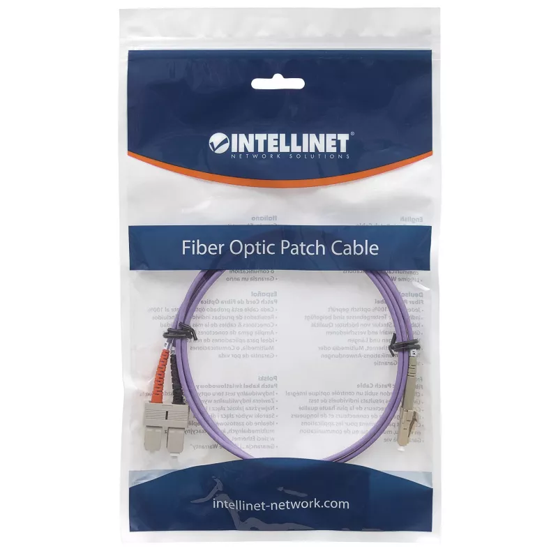 Intellinet Glasfaser-Patchkabel, OM4, LC/SC, 3m, Violett, Duplex, Multimode, 50/125 µm, LSZH, Glasfaser, Lebenslange Garantie