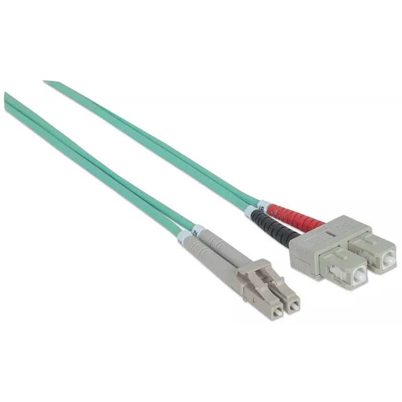 Intellinet Glasfaser-Patchkabel, OM3, LC/SC, 2m, Aqua, Duplex, Multimode, 50/125 µm, LSZH, Glasfaser, lebenslange Garantie