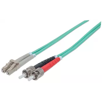 Intellinet Glasfaser-Patchkabel, OM3, ST/LC, 1 m, Aqua, Duplex, Multimode, 50/125 µm, LSZH, Glasfaser, Lebenslange Garantie
