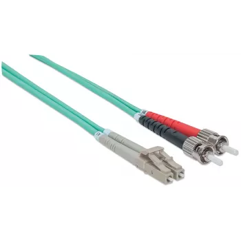Intellinet Glasfaser-Patchkabel, OM3, ST/LC, 1 m, Aqua, Duplex, Multimode, 50/125 µm, LSZH, Glasfaser, Lebenslange Garantie