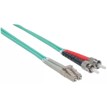 Intellinet Glasfaser-Patchkabel, OM3, ST/LC, 5 m, Aqua, Duplex, Multimode, 50/125 µm, LSZH, Faser, Lebenslange Garantie