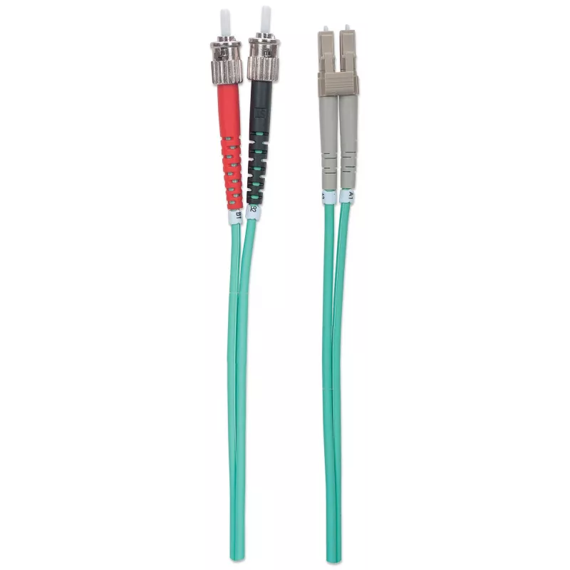 Intellinet Glasfaser-Patchkabel, OM3, ST/LC, 5 m, Aqua, Duplex, Multimode, 50/125 µm, LSZH, Faser, Lebenslange Garantie