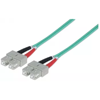 Intellinet Glasfaser-Patchkabel, OM3, SC/SC, 2 m, Aqua, Duplex, Multimode, 50/125 µm, LSZH, Glasfaser, Lebenslange Garantie