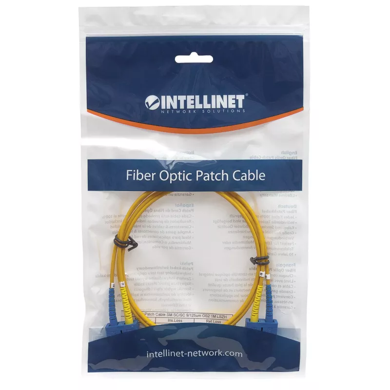 Intellinet Glasfaser-Patchkabel, OS2, SC/SC, 5 m, Gelb, Duplex, Singlemode, 9/125 µm, LSZH, Glasfaser, Lebenslange Garantie