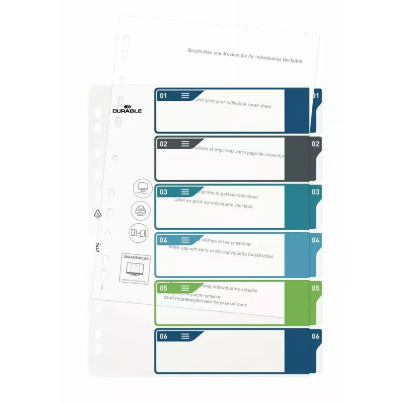 Blanko-Tab-Register Durable 679427 Polypropylen Mehrfarbig 30,5x24,5 cm