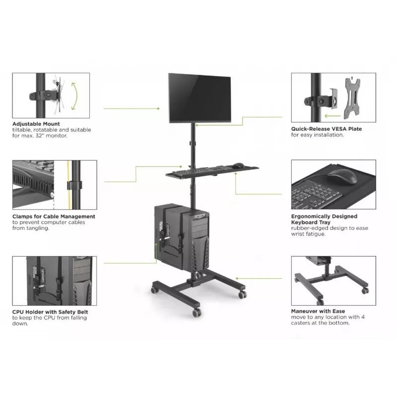 Multimedia-Wagen Equip 17 Zoll-32 Zoll Einzelmonitor Mobile Workstation