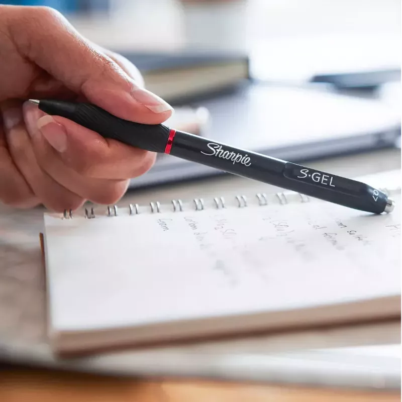 Nachfüllbarer Gelschreiber Sharpie S-Gel Schwarz – weißer Schaft, 0,7 mm mittlere Spitze, Clip, beidhändig