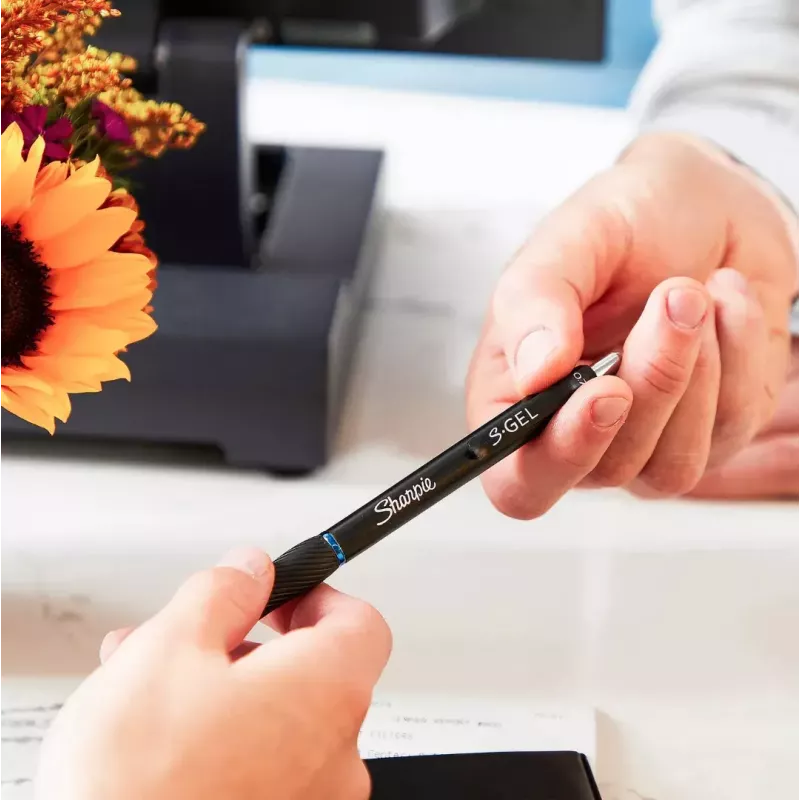 Nachfüllbarer Gelschreiber Sharpie S-Gel Schwarz – weißer Schaft, 0,7 mm mittlere Spitze, Clip, beidhändig