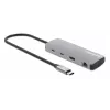 Manhattan USB-C-Dock/Hub mit Kartenleser, Anschlüsse (x7): Ethernet, HDMI, USB-A (x3) und USB-C (x2), mit Power Delivery (PD) 100 W – benötigt externes USB-C-Ladegerät (nicht im Lieferumfang). USB-betrieben (kein externes Netzteil erforderlich), wenn PD nicht verwendet wird.