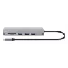 Manhattan USB-C-Dock/Hub mit Kartenleser, Anschlüsse (x7): Ethernet, HDMI, USB-A (x3) und USB-C (x2), mit Power Delivery (PD) 100 W – benötigt externes USB-C-Ladegerät (nicht im Lieferumfang). USB-betrieben (kein externes Netzteil erforderlich), wenn PD nicht verwendet wird.