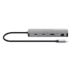 Manhattan USB-C-Dock/Hub mit Kartenleser, Anschlüsse (x7): Ethernet, HDMI, USB-A (x3) und USB-C (x2), mit Power Delivery (PD) 100 W – benötigt externes USB-C-Ladegerät (nicht im Lieferumfang). USB-betrieben (kein externes Netzteil erforderlich), wenn PD nicht verwendet wird.