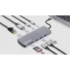 Manhattan USB-C-Dock/Hub mit Kartenleser, Anschlüsse (x7): Ethernet, HDMI, USB-A (x3) und USB-C (x2), mit Power Delivery (PD) 100 W – benötigt externes USB-C-Ladegerät (nicht im Lieferumfang). USB-betrieben (kein externes Netzteil erforderlich), wenn PD nicht verwendet wird.