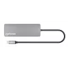Manhattan USB-C-Dock/Hub mit Kartenleser, Anschlüsse (x7): Ethernet, HDMI, USB-A (x3) und USB-C (x2), mit Power Delivery (PD) 100 W – benötigt externes USB-C-Ladegerät (nicht im Lieferumfang). USB-betrieben (kein externes Netzteil erforderlich), wenn PD nicht verwendet wird.