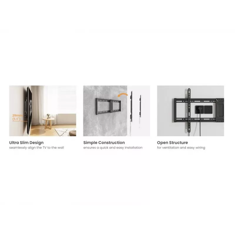 Feste flache TV-Wandhalterung EQUIP für 43-Zoll- bis 95-Zoll-Bildschirme, VESA 200×200–800×400, max. Traglast 75 kg, schwarz