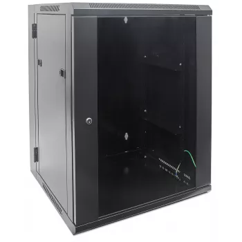 Intellinet 19-Zoll-Netzwerkschrank – Wandmontage (zweiteiliger aufklappbarer Ausschwenkrahmen), 15HE, 550 mm tief, Schwarz, montiert, max. 30 kg, schwenkt für Zugang zur Rückseite bei Wandmontage aus, 19 Zoll, nutzbare Tiefe 425 mm, Teile für Wandmontage nicht im Lieferumfang