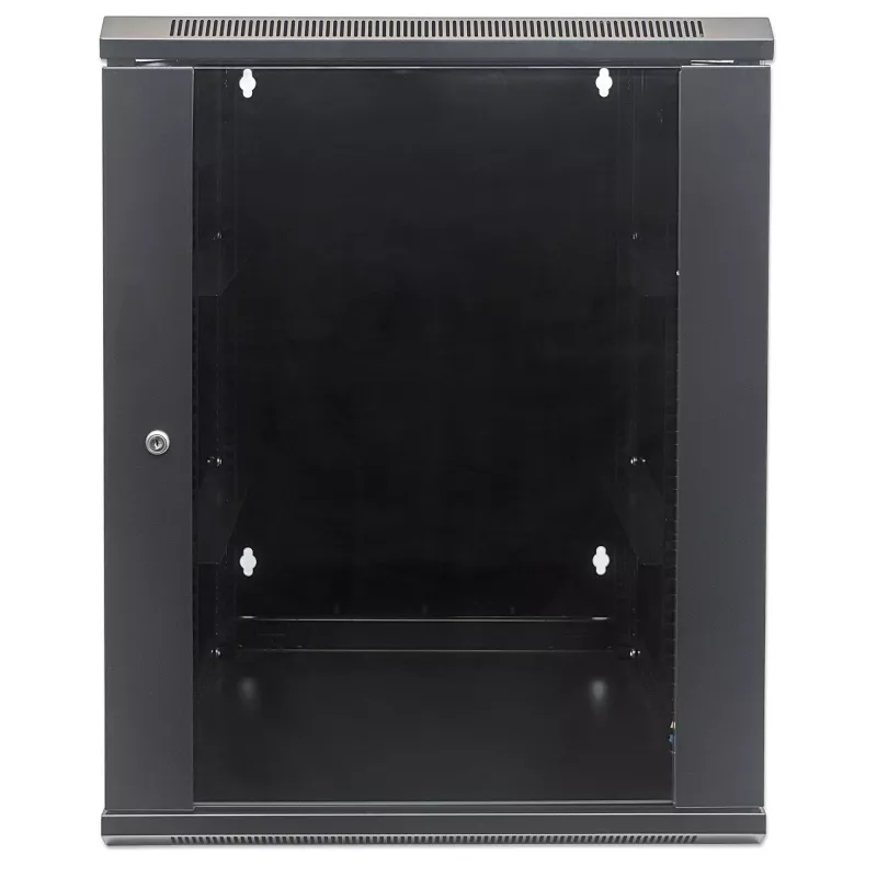 Intellinet 19-Zoll-Netzwerkschrank – Wandmontage (zweiteiliger aufklappbarer Ausschwenkrahmen), 15HE, 550 mm tief, Schwarz, montiert, max. 30 kg, schwenkt für Zugang zur Rückseite bei Wandmontage aus, 19 Zoll, nutzbare Tiefe 425 mm, Teile für Wandmontage nicht im Lieferumfang