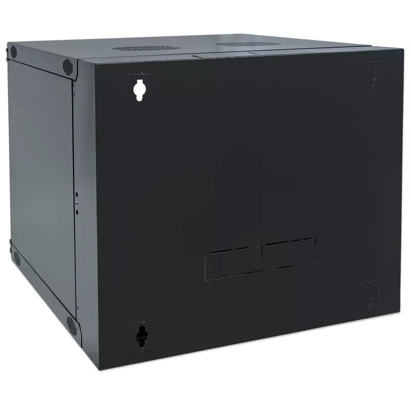 Intellinet 19-Zoll-Netzwerkschrank – Wandmontage (zweiteiliger, aufklappbarer Ausschwenkrahmen), 12HE, 600 mm tief, Schwarz, zerlegt, max. 30 kg, schwenkt für Zugang zur Rückseite des Schranks bei Wandmontage aus, Rack, nutzbare Tiefe 385 mm, Teile für Wandmontage nicht enthalten