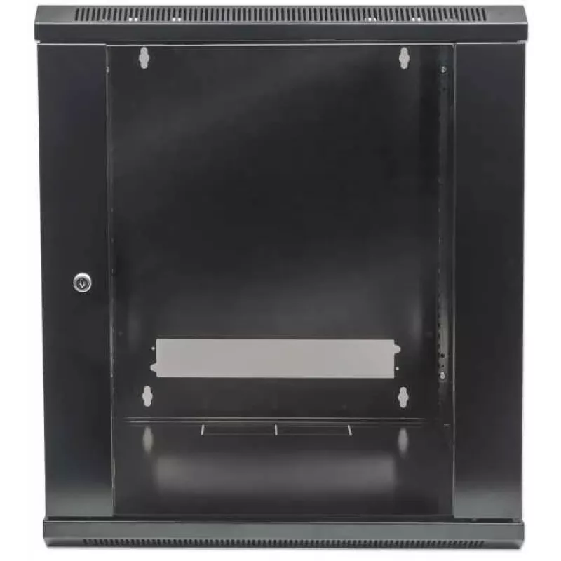 Intellinet 19 Zoll Netzwerkschrank - Wandmontage (Standard), 15HE, 600 mm tief, Schwarz, zerlegt, max. 60 kg, Metall- & Glastür, Rückwand, abnehmbare Seiten, auch für Tisch- oder Bodenaufstellung geeignet, nutzbare Tiefe 410 mm, Wandmontageteile nicht im Lieferumfang