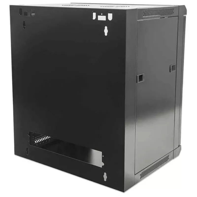 Intellinet 19 Zoll Netzwerkschrank - Wandmontage (Standard), 15HE, 600 mm tief, Schwarz, zerlegt, max. 60 kg, Metall- & Glastür, Rückwand, abnehmbare Seiten, auch für Tisch- oder Bodenaufstellung geeignet, nutzbare Tiefe 410 mm, Wandmontageteile nicht im Lieferumfang