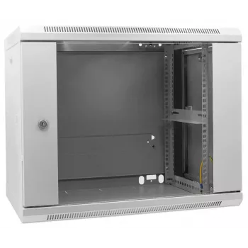Intellinet 19-Zoll-Netzwerkschrank – Wandmontage (Standard), 9U, 600 mm tief, grau, montiert, max. 60 kg, auch für Tisch- oder Bodenaufstellung geeignet, nutzbare Tiefe 500 mm, Metall- & Glastür, Rückwand, abnehmbare Seitenwände, Teile für Wandmontage (z. B. Schrauben/Dübel) nicht enthalten