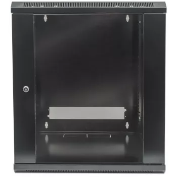 Intellinet 19-Zoll-Netzwerkschrank – Wandmontage (Standard), 9HE, 600 mm tief, schwarz, zerlegt, max. 60 kg, auch für Tisch- oder Bodenaufstellung geeignet, nutzbare Tiefe 410 mm, Metall- & Glastür, Rückwand, abnehmbare Seitenwände, Teile für Wandmontage (z. B. Schrauben/Dübel) nicht im Lieferumfang