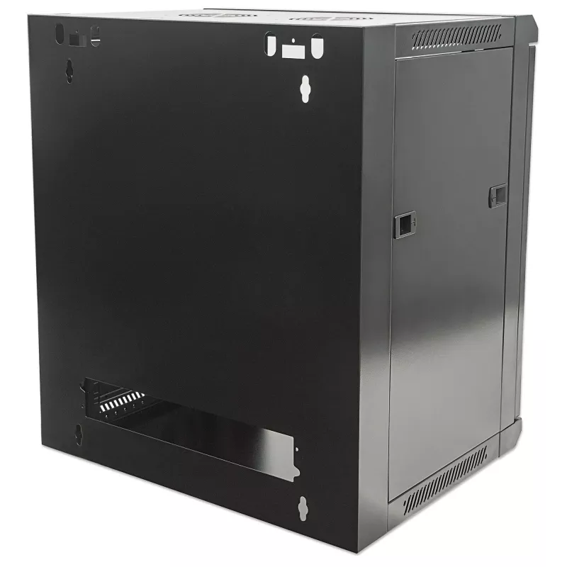 Intellinet 19-Zoll-Netzwerkschrank – Wandmontage (Standard), 9HE, 600 mm tief, schwarz, zerlegt, max. 60 kg, auch für Tisch- oder Bodenaufstellung geeignet, nutzbare Tiefe 410 mm, Metall- & Glastür, Rückwand, abnehmbare Seitenwände, Teile für Wandmontage (z. B. Schrauben/Dübel) nicht im Lieferumfang