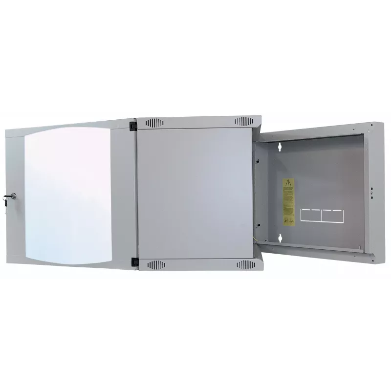 Intellinet 19-Zoll-Netzwerkschrank – Wandmontage (zweiteiliger ausschwenkbarer Rahmen), 12HE, 450 mm tief, Grau, Flatpack, max. 30 kg, schwenkbar für Zugang zur Rückseite bei Wandmontage, nutzbare Tiefe 235 mm, Rack, Teile für Wandinstallation nicht enthalten