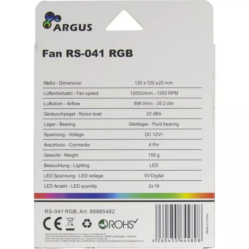 Lüfter Inter-Tech RS-041 RGB 12 cm Schwarz