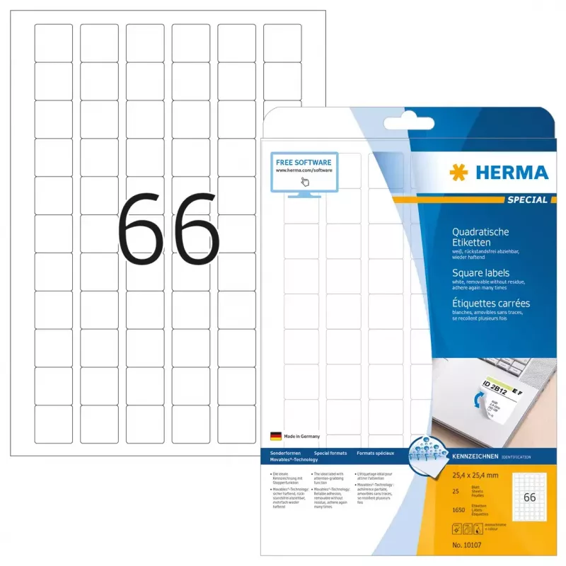 Selbstklebende Etiketten HERMA Removable A4 25,4x25,4 mm 1650 Stk.