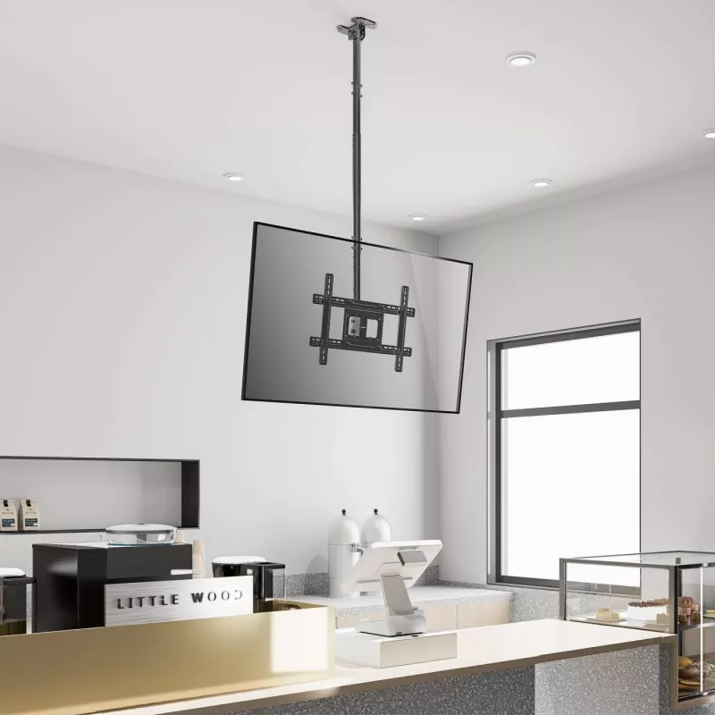 Manhattan Deckenhalterung für Fernseher und Monitore, Für Bildschirme: 37 bis 65 Zoll, Höhenverstellbar: 70–157 cm, VESA-Kompatibilität: alle zwischen 200x200 und 600x400 mm – prüfen Sie die Abmessungen der vier Befestigungslöcher auf der Bildschirmrückseite, um sicherzustellen, dass sie passt, Max. 50 kg, LFD, Halterung