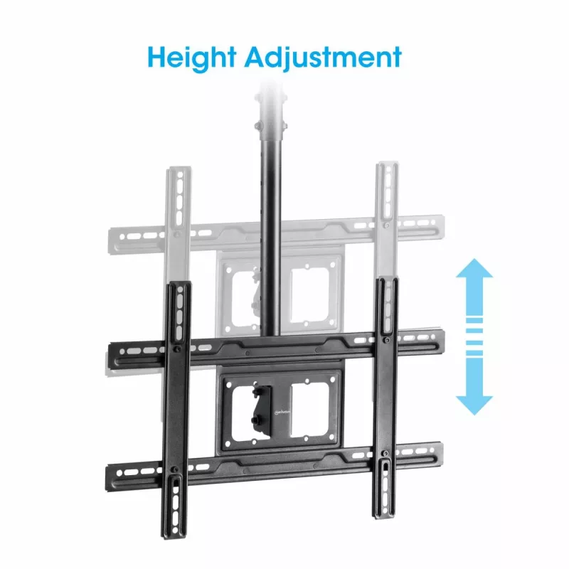 Manhattan Deckenhalterung für Fernseher und Monitore, Für Bildschirme: 37 bis 65 Zoll, Höhenverstellbar: 70–157 cm, VESA-Kompatibilität: alle zwischen 200x200 und 600x400 mm – prüfen Sie die Abmessungen der vier Befestigungslöcher auf der Bildschirmrückseite, um sicherzustellen, dass sie passt, Max. 50 kg, LFD, Halterung