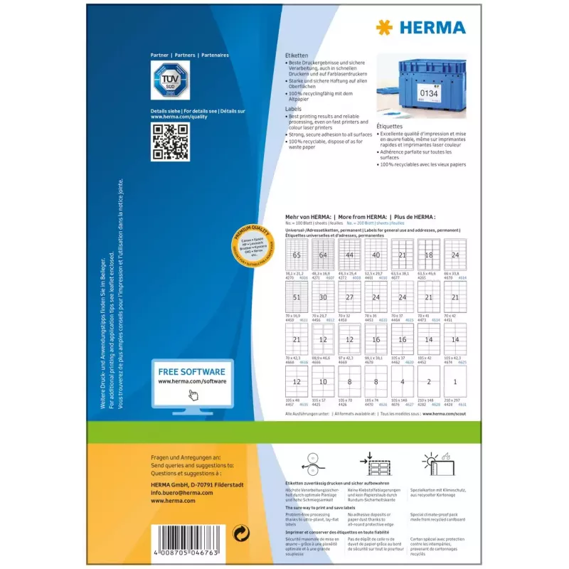 Etiketten HERMA Premium A4 105x148 mm weiß Papier matt 400 Stück